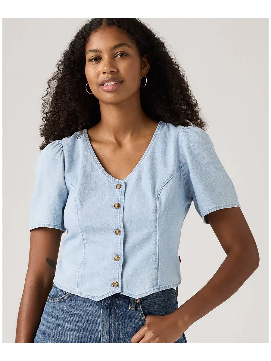 Женская хлопковая джинсовая блузка Moxie с коротким рукавом Levi's, Soft As Butter 3 — изображение 2 из 3