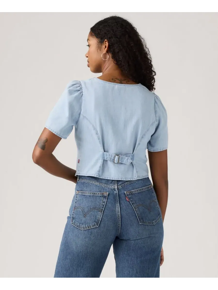 Женская хлопковая джинсовая блузка Moxie с коротким рукавом Levi's, Soft As Butter 3 — изображение 3 из 3