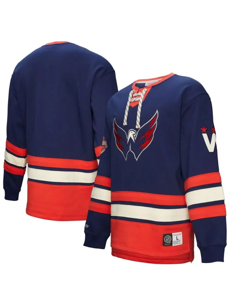 Mitchell & Ness Мужская темно-синяя толстовка Washington Capitals Heritage на шнуровке