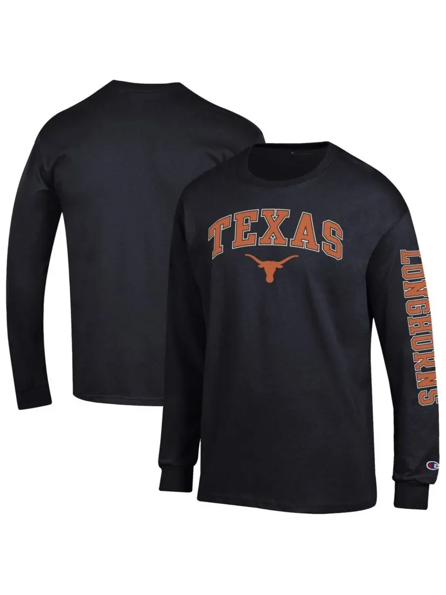 Champion Мужская черная футболка с длинными рукавами Texas Longhorns с аркой над логотипом и двумя