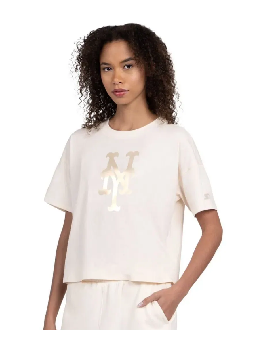 Футболка-кроп с принтом New York Mets Pastels Boxy Cropped Starter