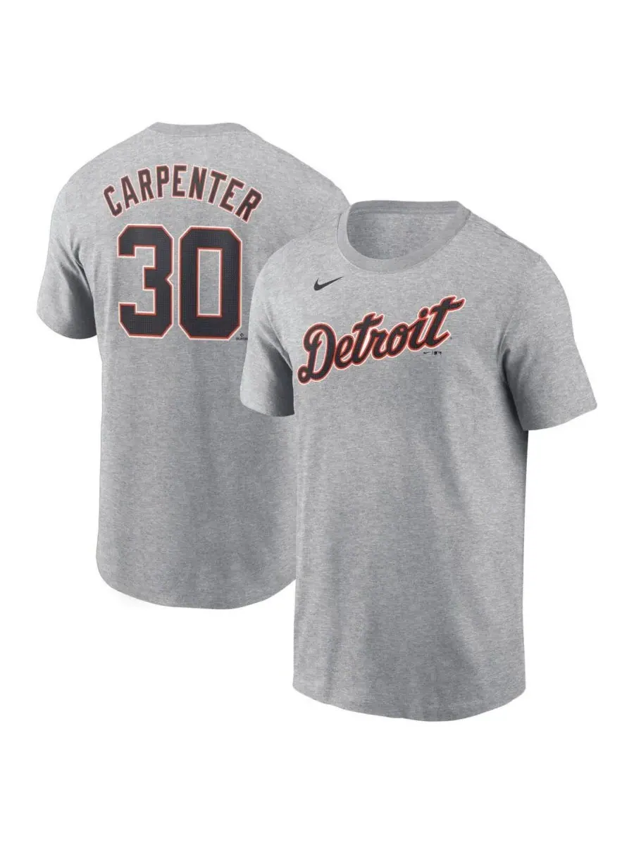 Nike Мужская футболка Kerry Carpenter серого цвета с номером игрока команды Detroit Tigers