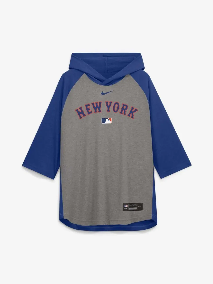 Худи с рукавом 3/4 и капюшоном New York Mets Authentic Collection Flux Dri-FIT Nike — изображение 2 из 4, серый