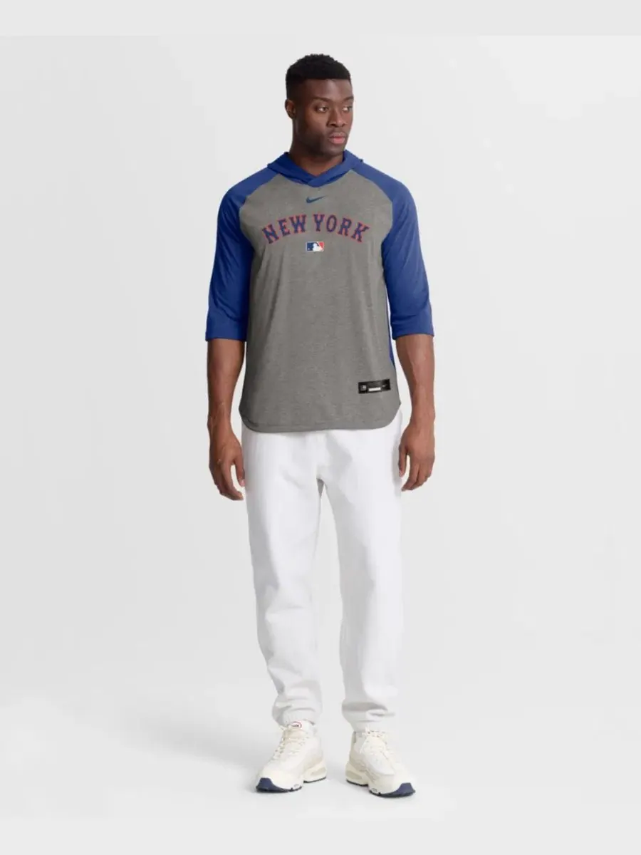 Худи с рукавом 3/4 и капюшоном New York Mets Authentic Collection Flux Dri-FIT Nike — изображение 4 из 4, серый
