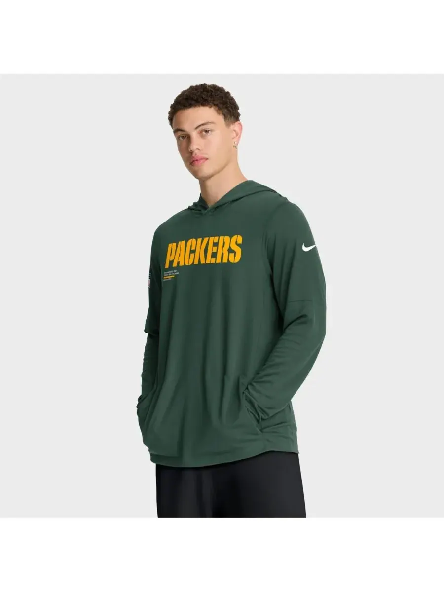 Nike Мужская зеленая толстовка с длинными рукавами Green Bay Packers Sideline Pure Fury Performance