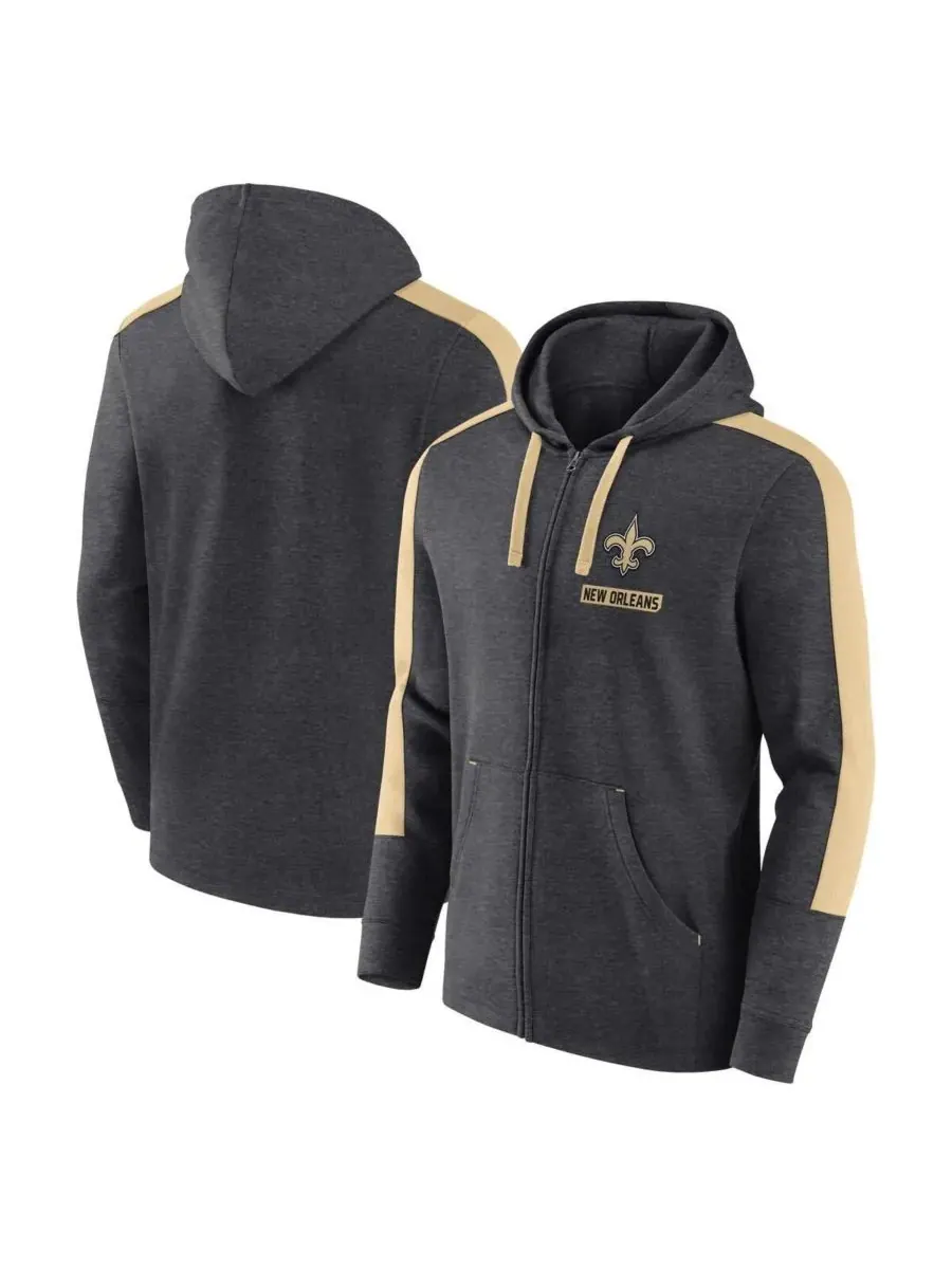 Fanatics Мужская толстовка на молнии цвета меланж/угольно-серый с символикой New Orleans Saints