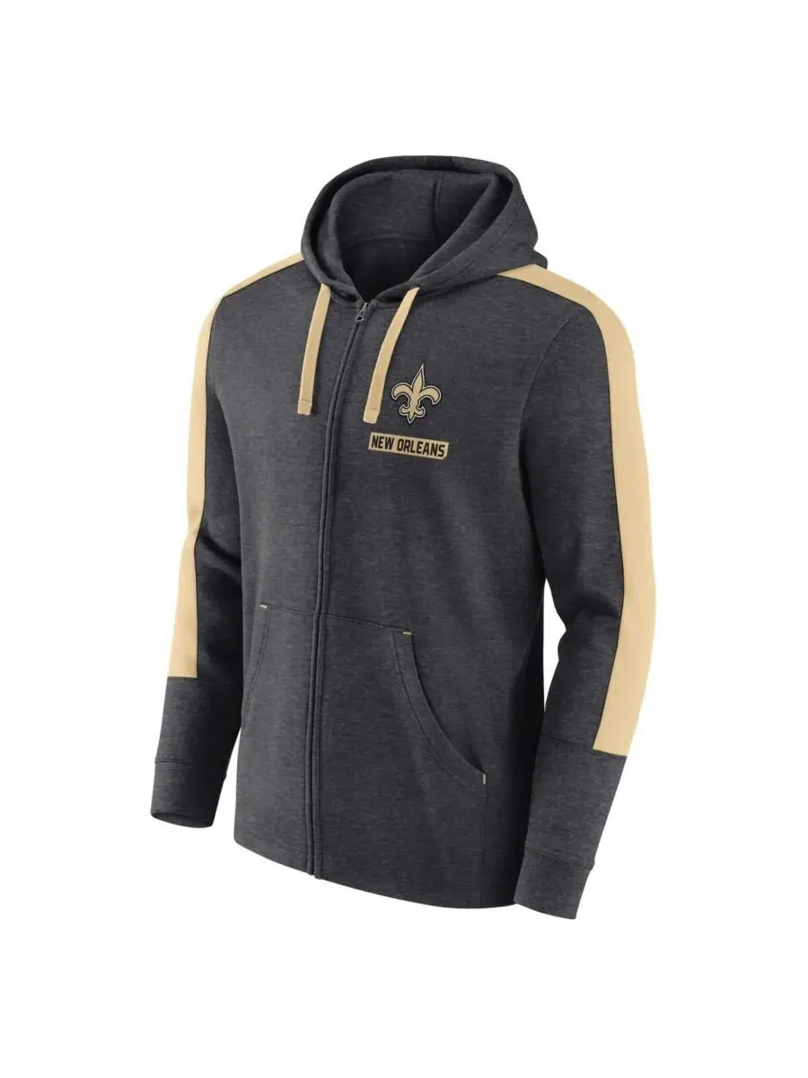 Fanatics Мужская толстовка на молнии цвета меланж/угольно-серый с символикой New Orleans Saints — изображение 3 из 3