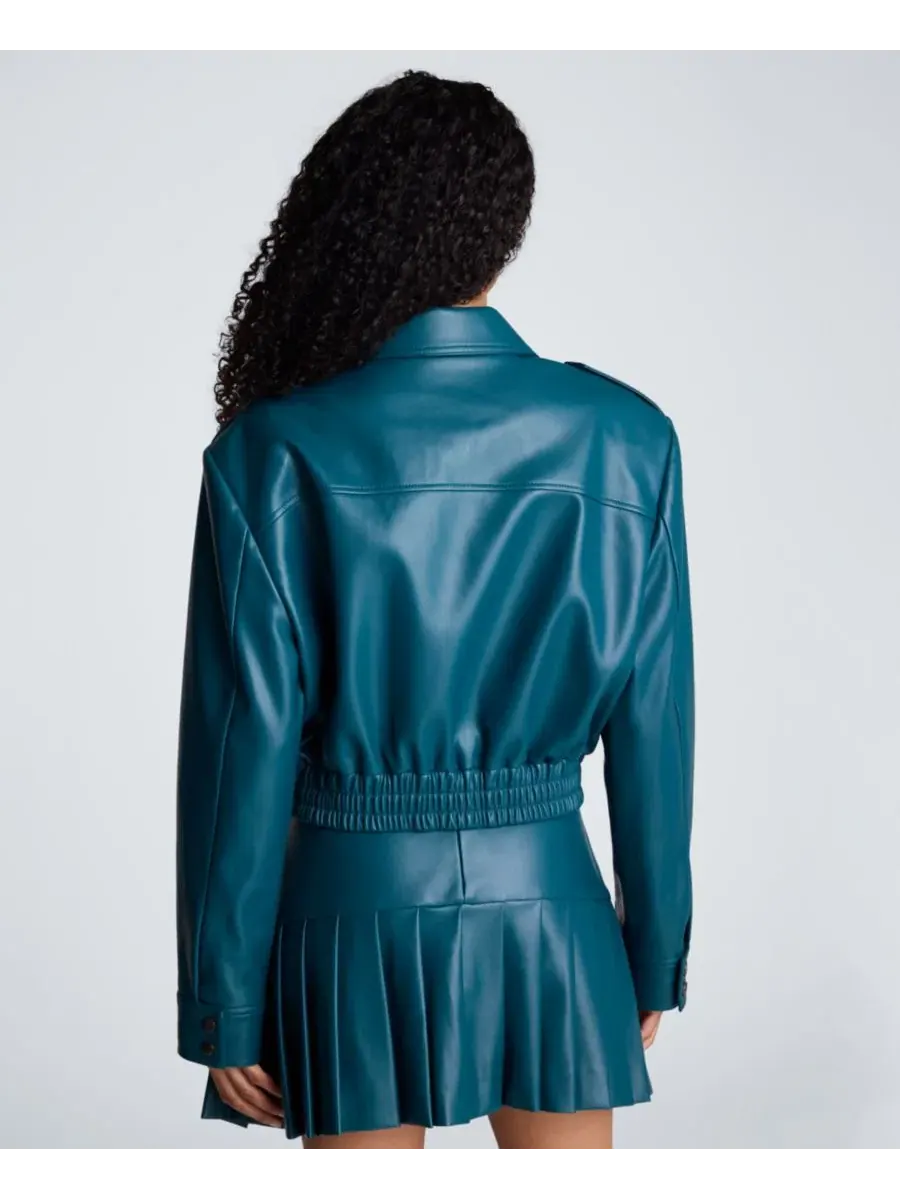 Женская куртка-бомбер из кожзама, укороченная, с молниями Kenneth Cole, Teal Dusk — изображение 5 из 10