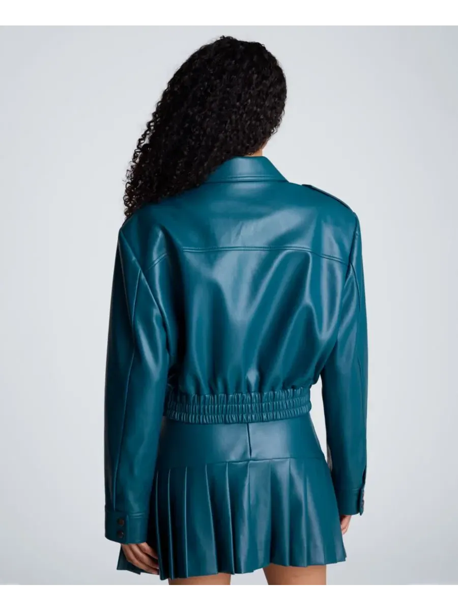Женская куртка-бомбер из кожзама, укороченная, с молниями Kenneth Cole, Teal Dusk — изображение 10 из 10
