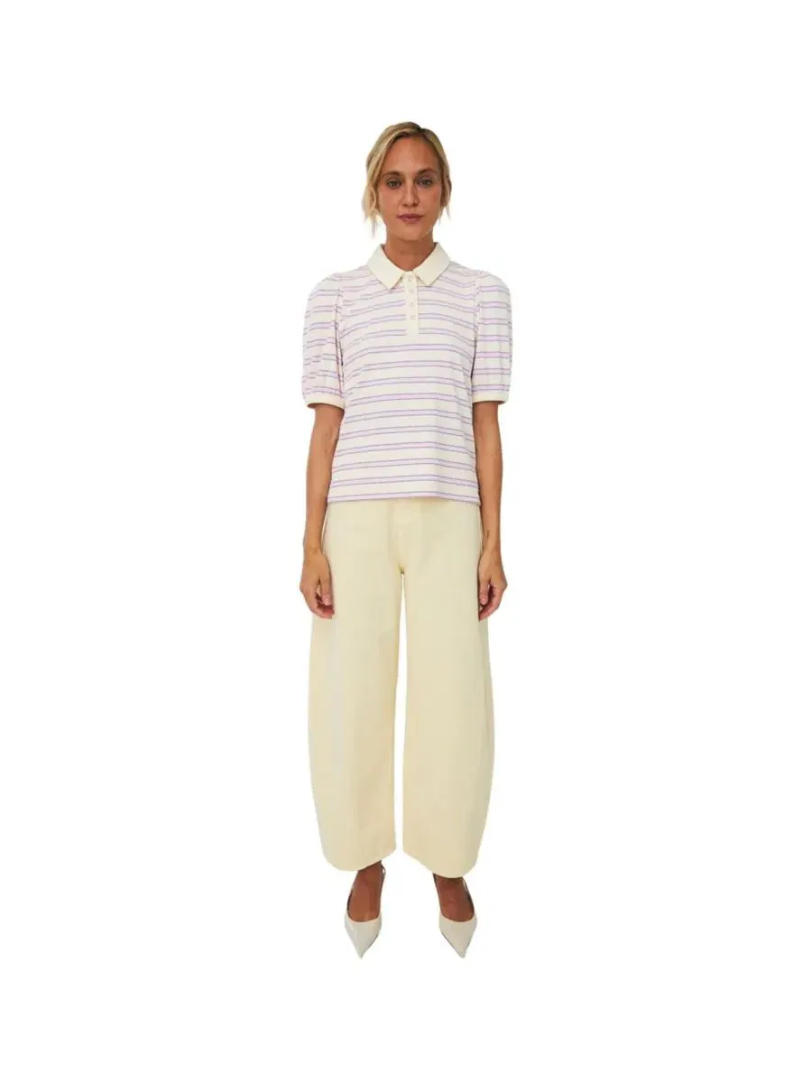 Женская поло-рубашка Kleo Striped с коротким рукавом CRAS, Creme Lilac Stripe