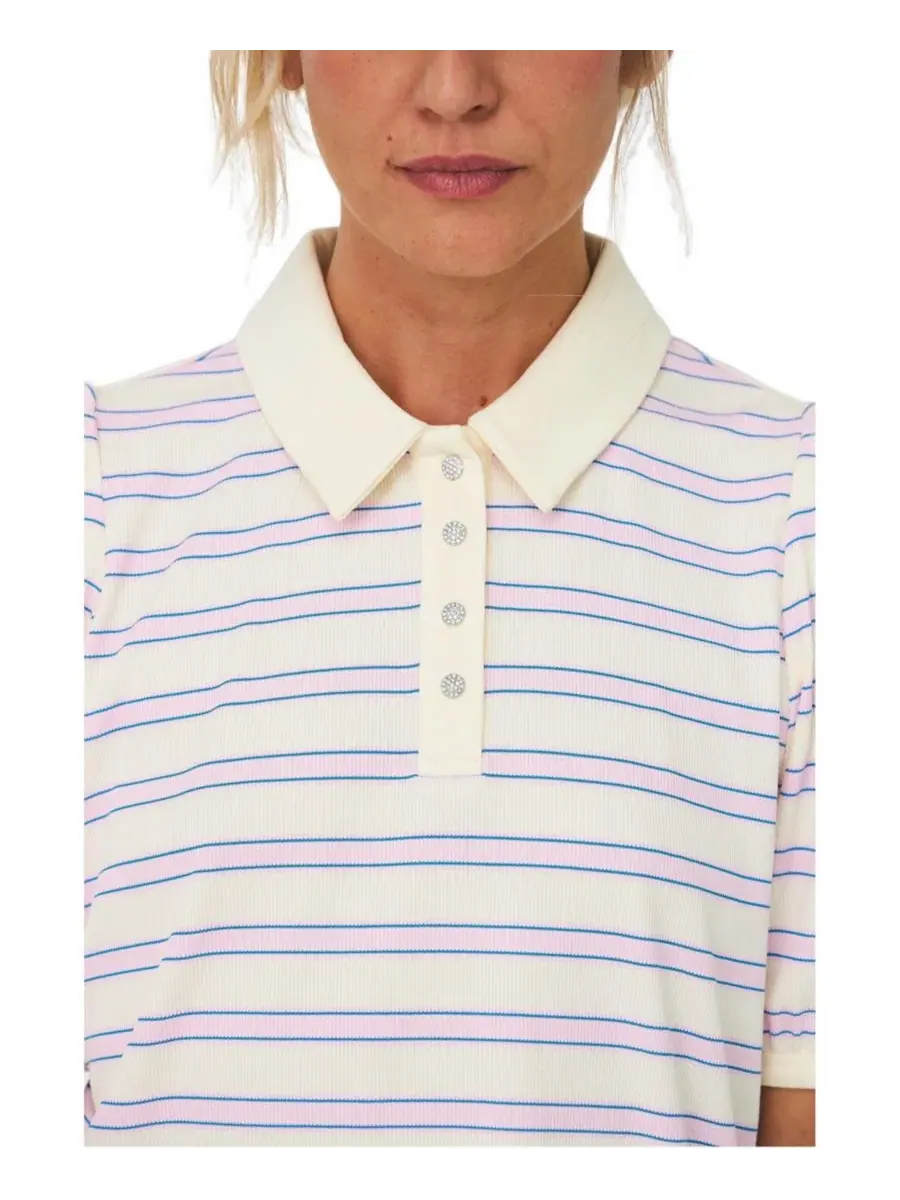 Женская поло-рубашка Kleo Striped с коротким рукавом CRAS, Creme Lilac Stripe — изображение 4 из 5