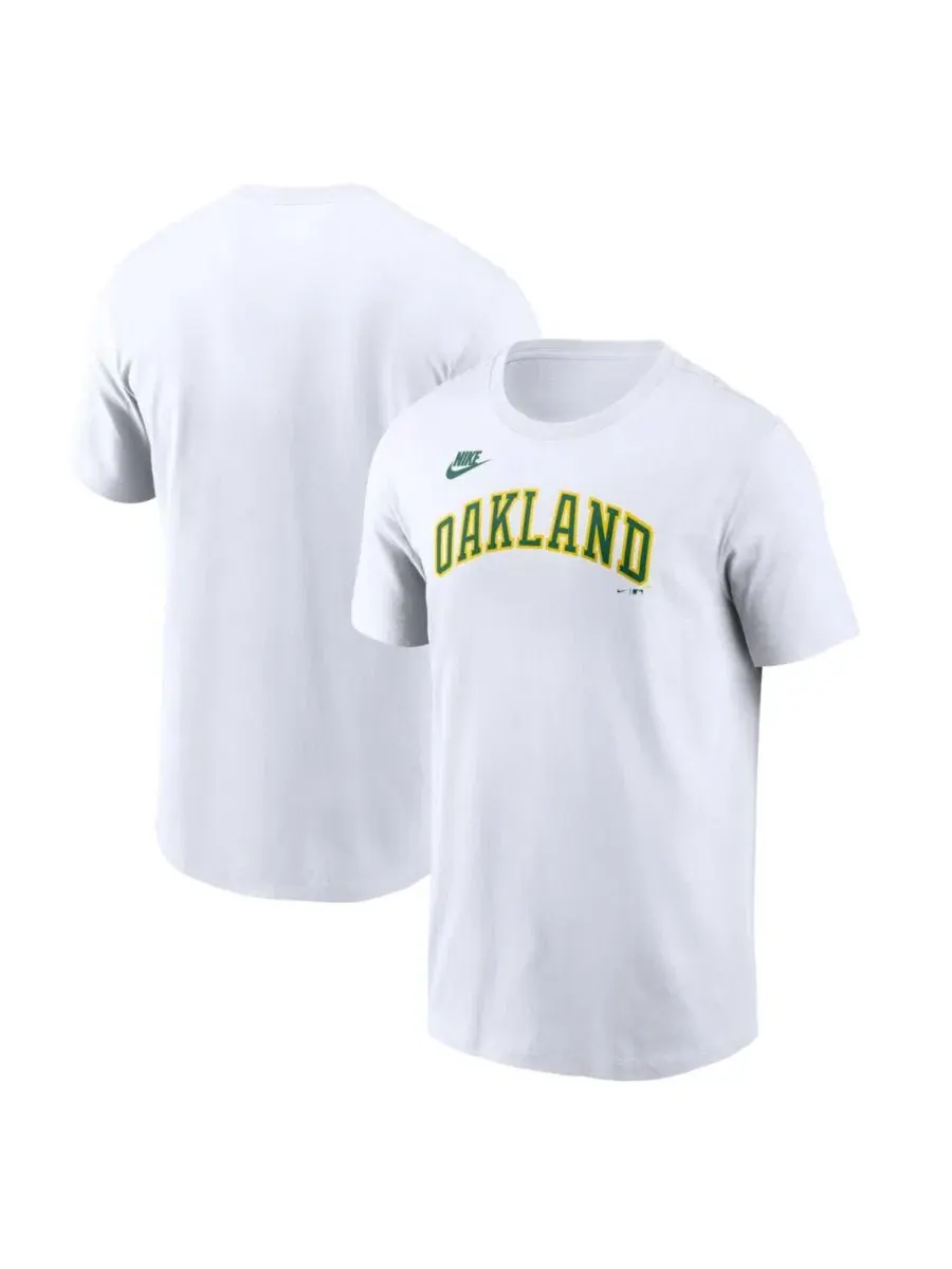 Мужская белая футболка Oakland Athletics Cooperstown Collection с логотипом команды Nike