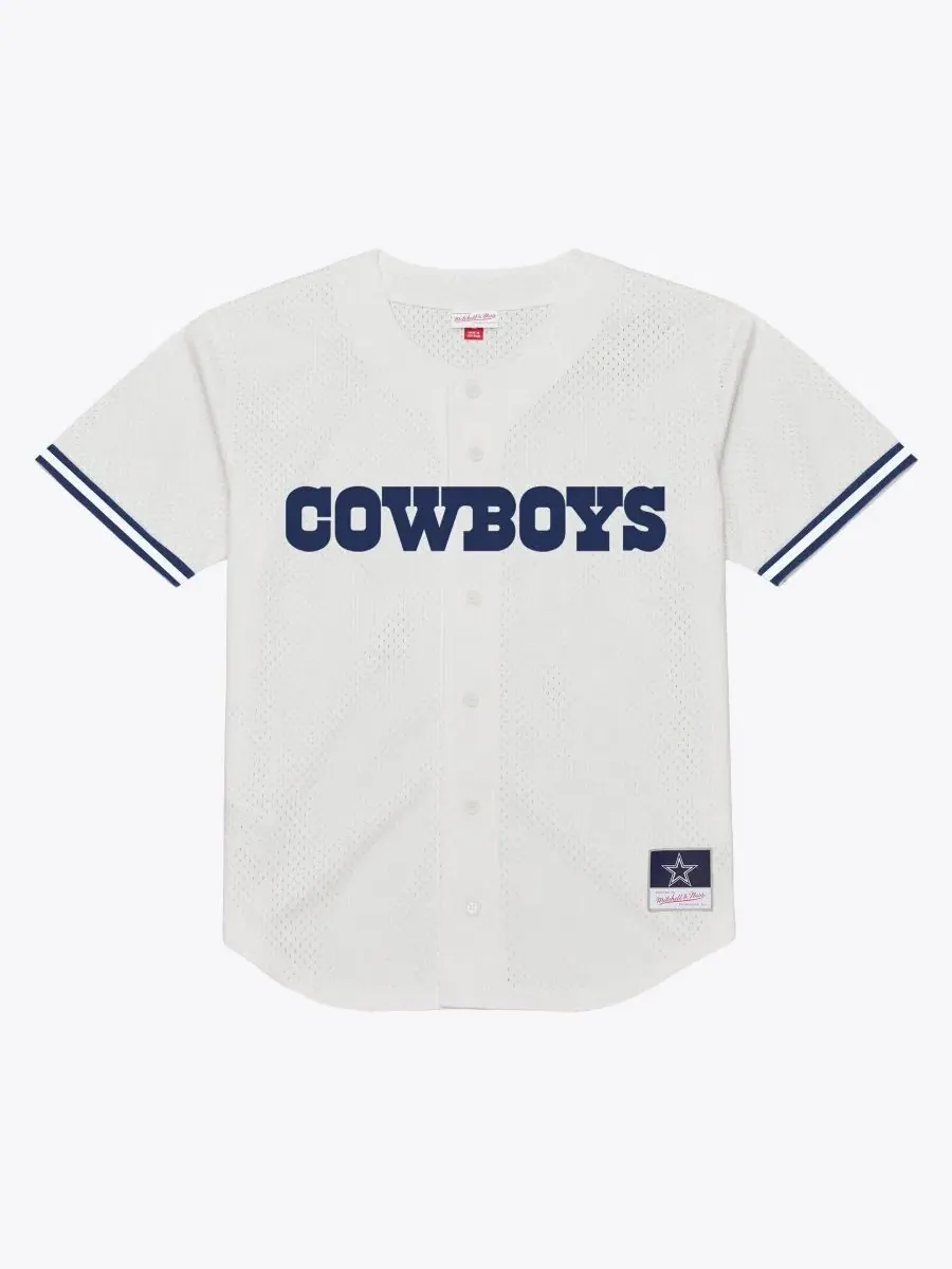 Футболка-джерси с полной застежкой на пуговицах Monochrome Mesh Dallas Cowboys Mitchell & Ness
