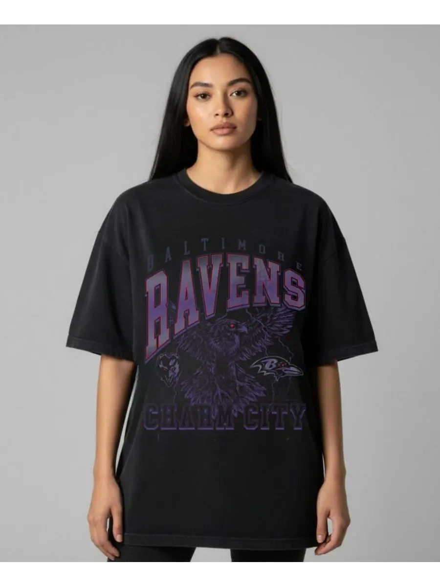 Футболка с коротким рукавом и принтом Charm City Baltimore Ravens The Wild Collective — изображение 2 из 2, черный