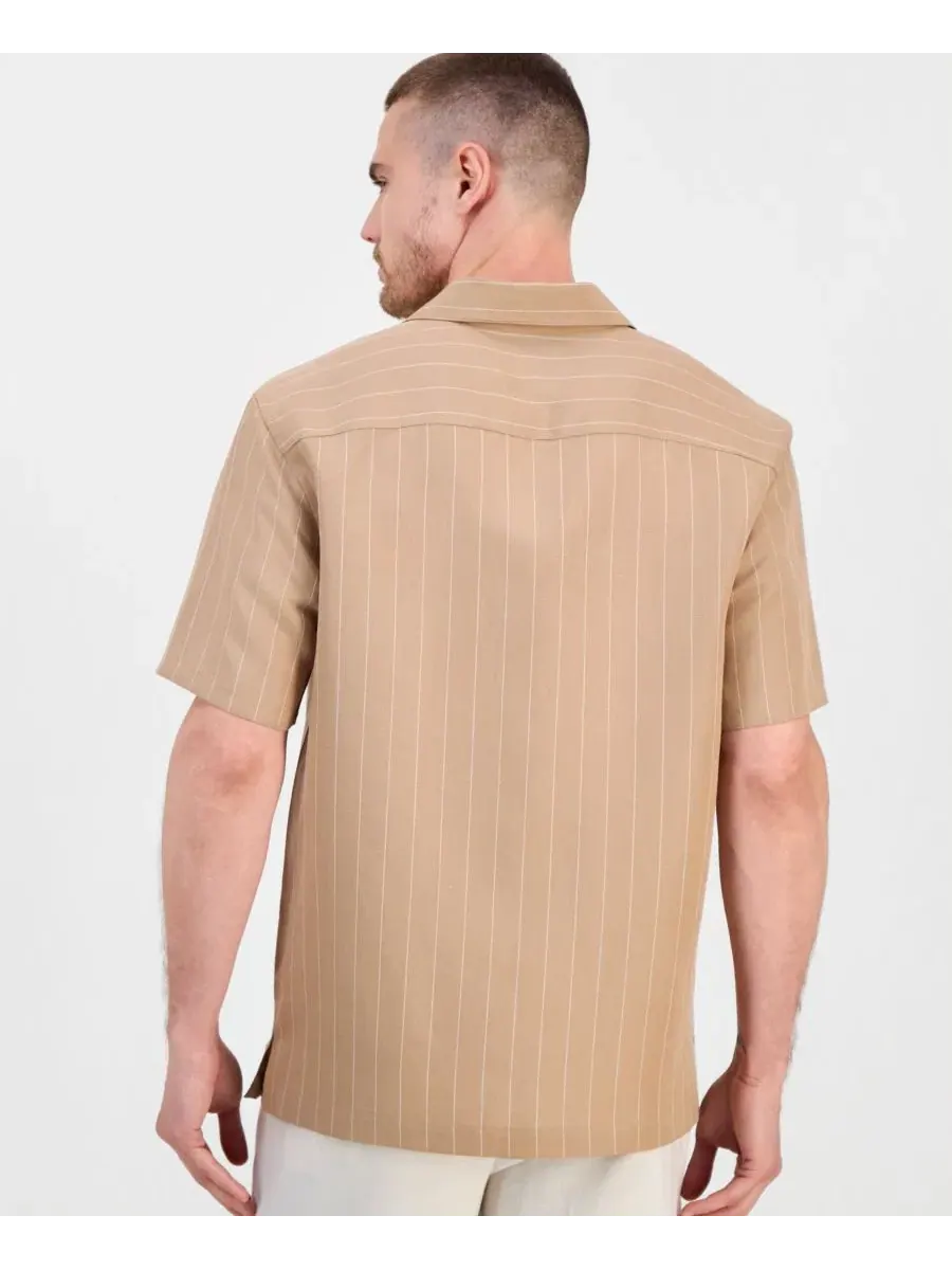 Рубашка с коротким рукавом из льняной смеси Alfani, Simple Stripe Yd - Vermont Maple — изображение 4 из 4