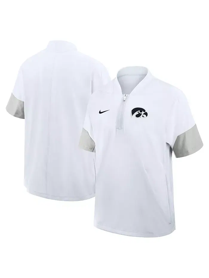 Мужская белая легкая куртка с короткими рукавами Iowa Hawkeyes 2025 для тренеров (сидлайн) Nike