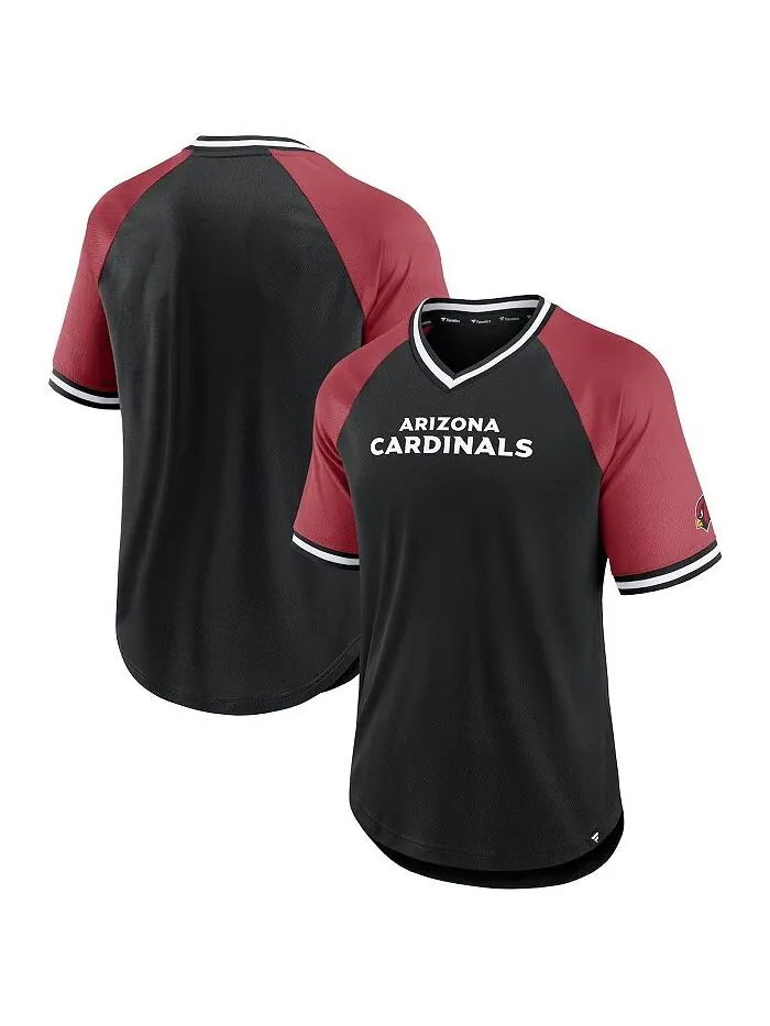 Мужская черная фирменная футболка Cardinal Arizona Cardinals Second Wind реглан с v-образным