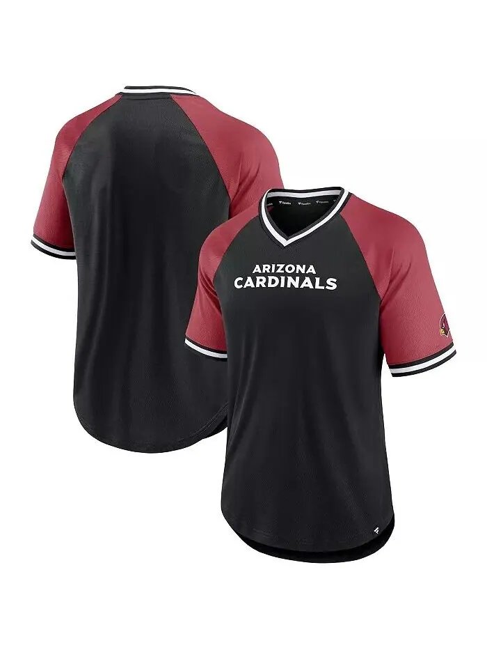 Мужская черная футболка с V-образным вырезом и покроем реглан от Cardinals Arizona Cardinals Second — изображение 1 из 4