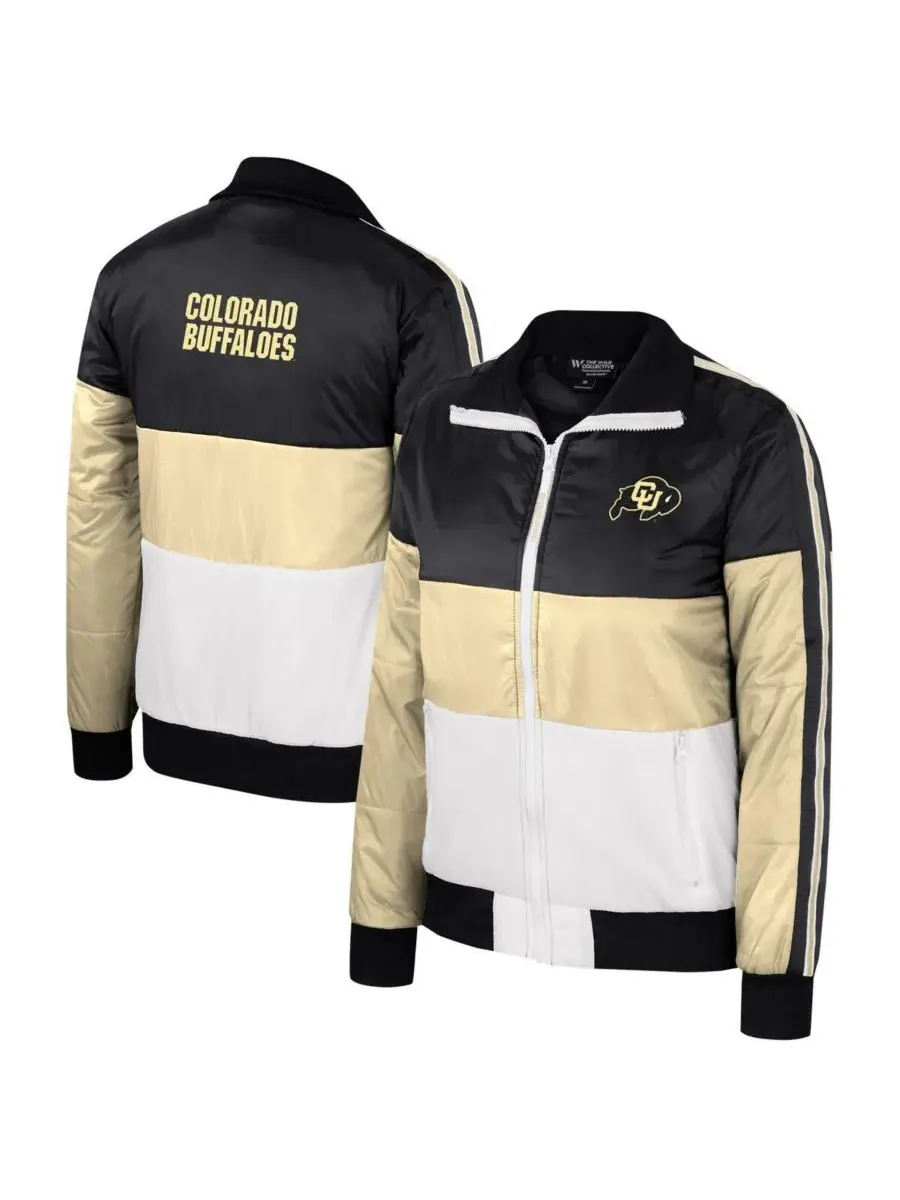 Женская золотая пуховая куртка Colorado Buffaloes с цветными блоками и застежкой-молнией The Wild