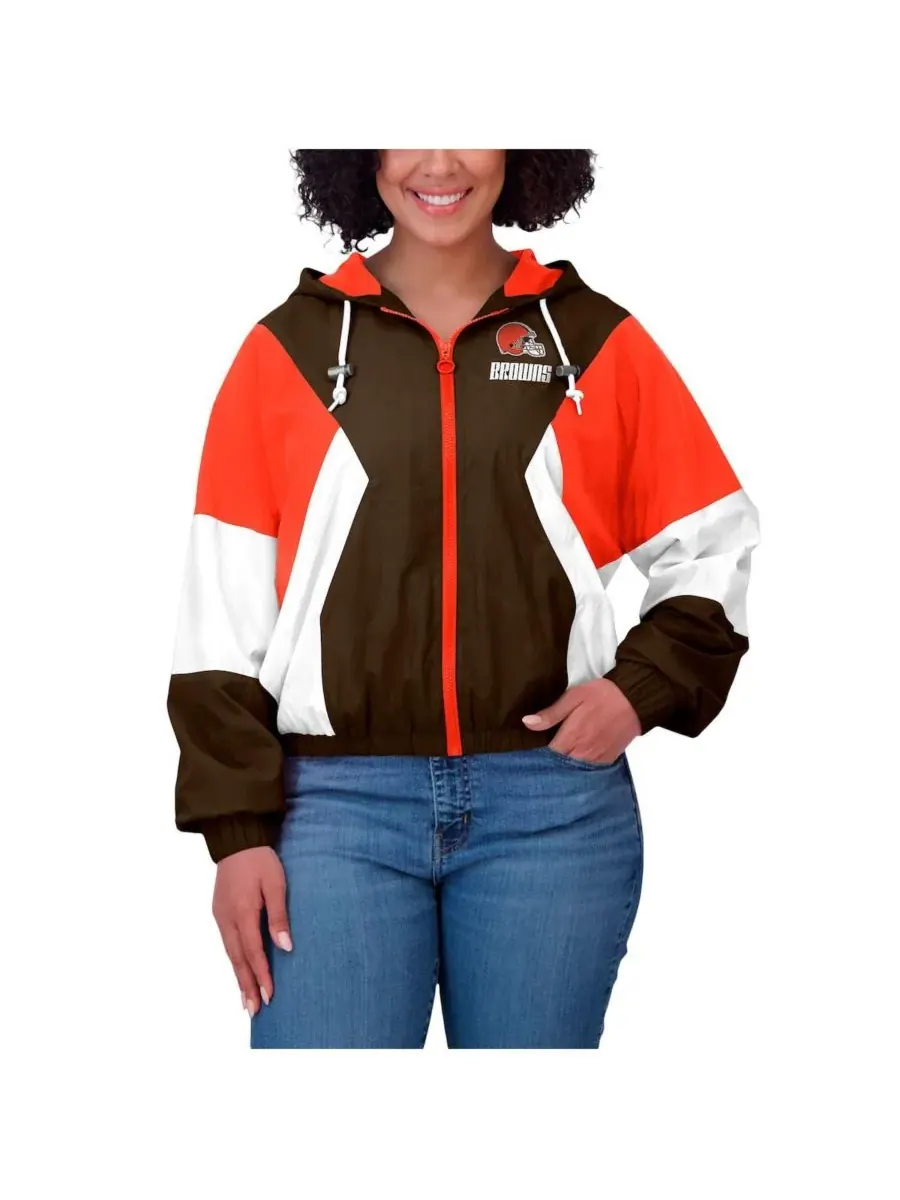 WEAR by Erin Andrews Женская коричневая ветровка на молнии с цветными блоками в стиле Cleveland — изображение 2 из 4