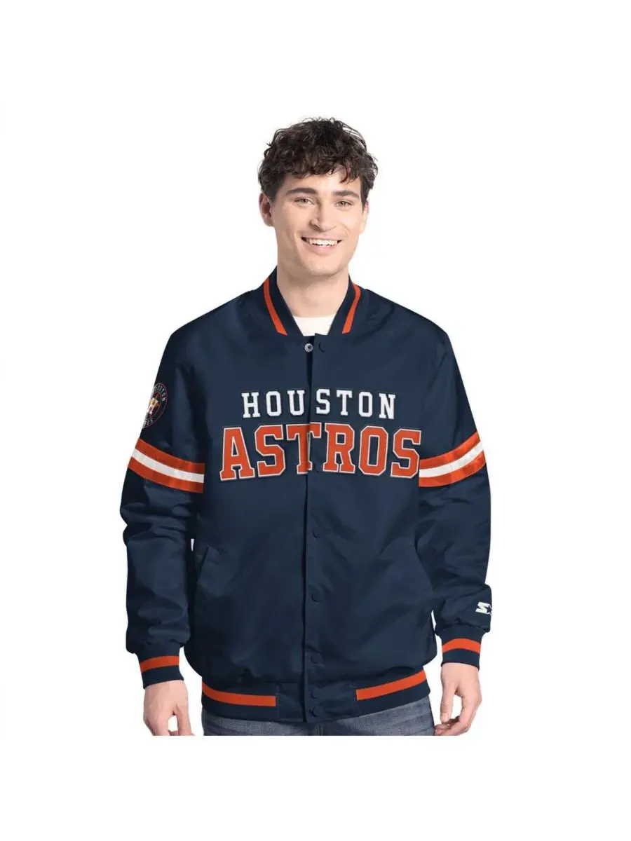 Starter Мужская темно-синяя куртка-бомбер Houston Astros Scout с застежкой на кнопках