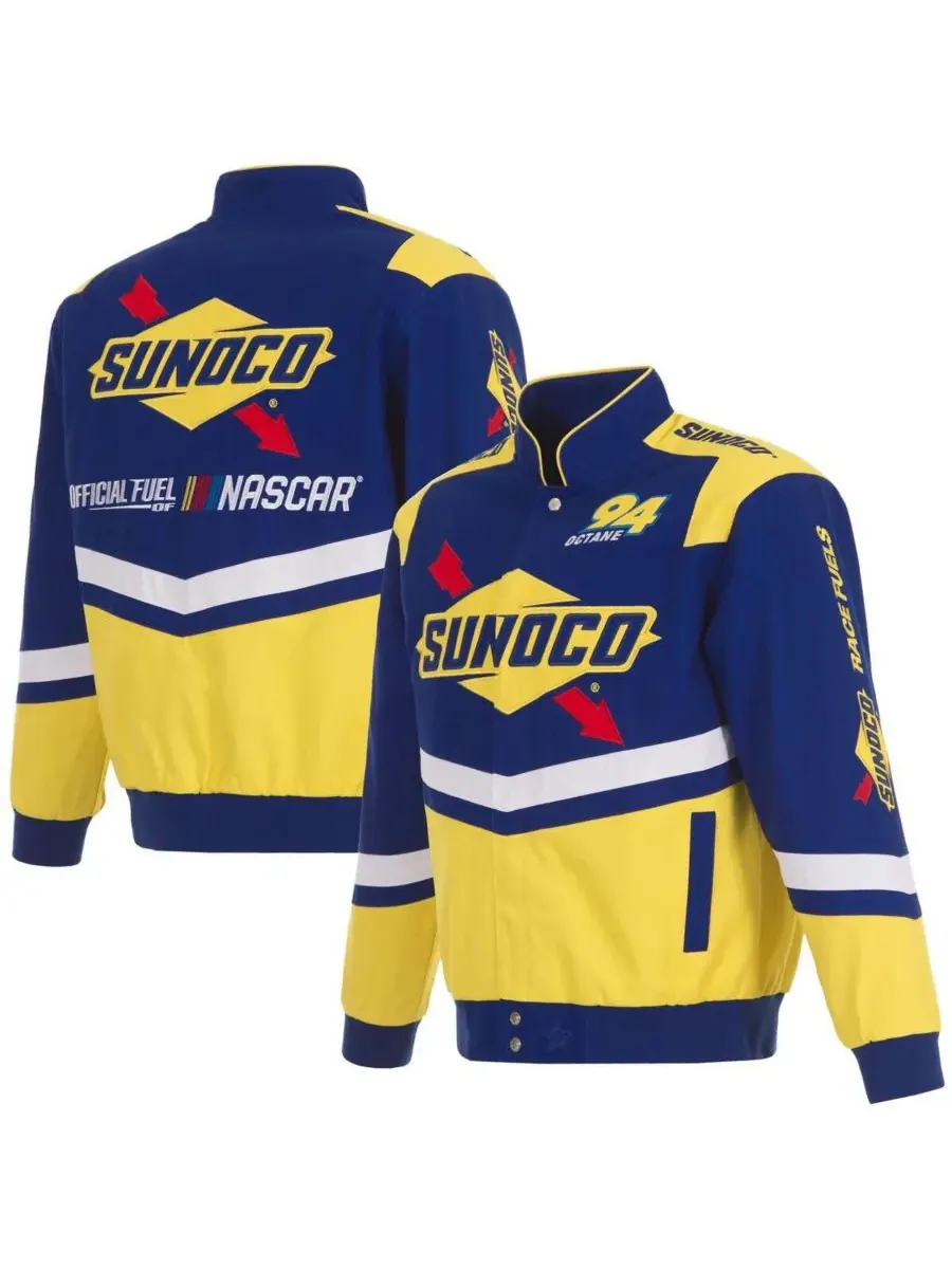 JH Design Мужская униформенная куртка NASCAR Sunoco из саржи с застежкой на кнопках — желтый