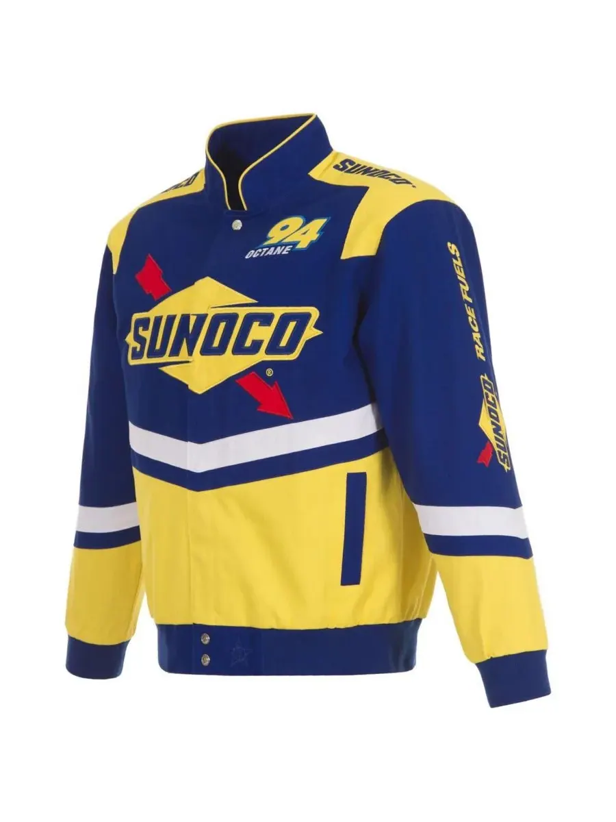 JH Design Мужская униформенная куртка NASCAR Sunoco из саржи с застежкой на кнопках — изображение 2 из 3, желтый