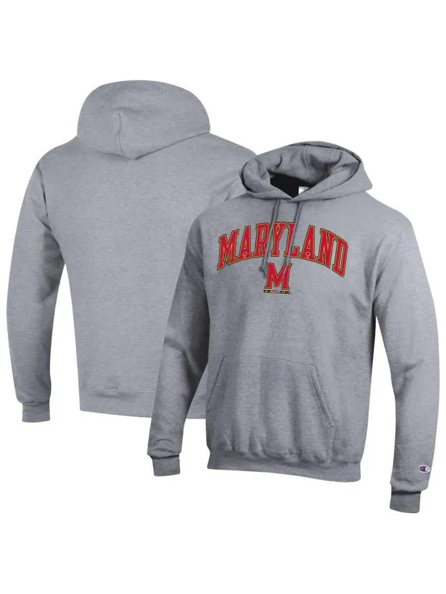 Champion Мужская толстовка с капюшоном серого цвета с логотипом Maryland Terrapins Arch Over Logo