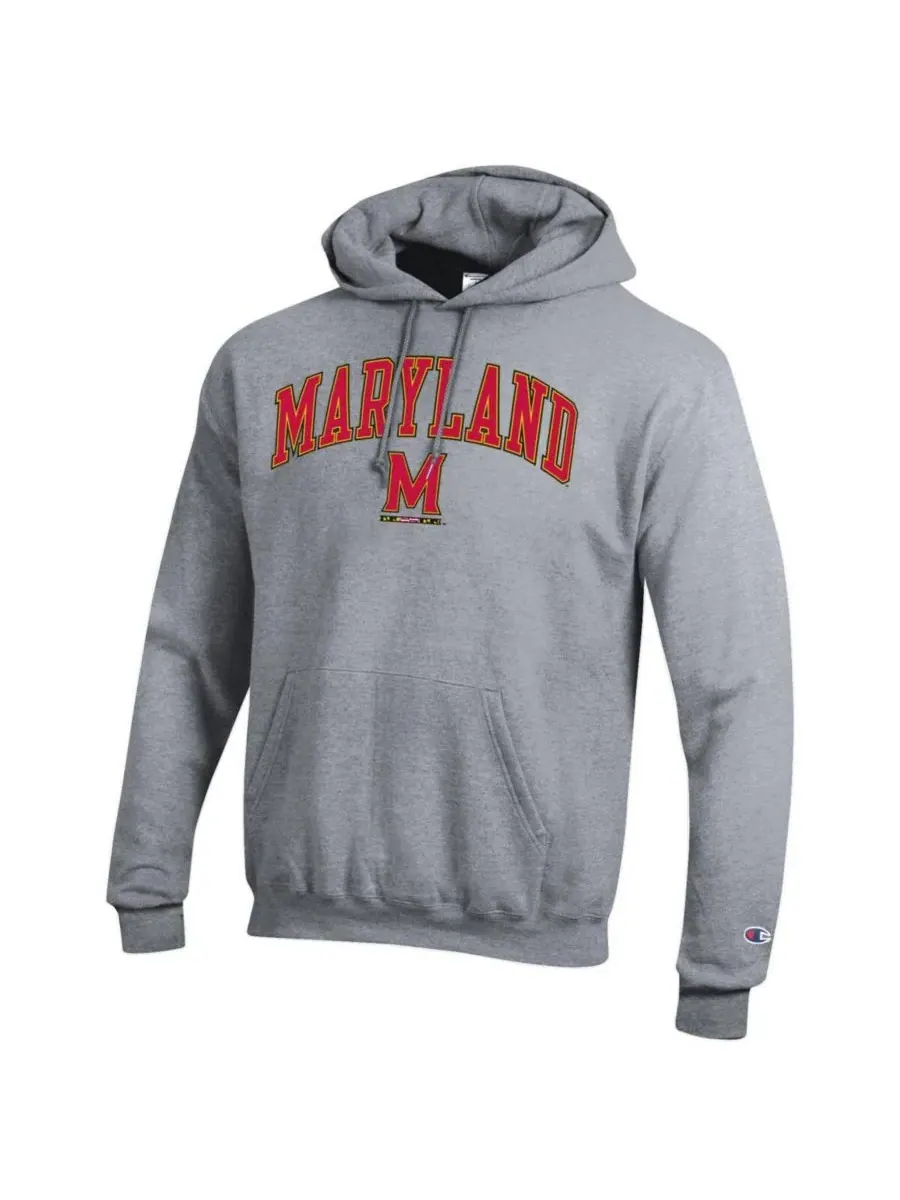 Champion Мужская толстовка с капюшоном серого цвета с логотипом Maryland Terrapins Arch Over Logo — изображение 2 из 3, серый
