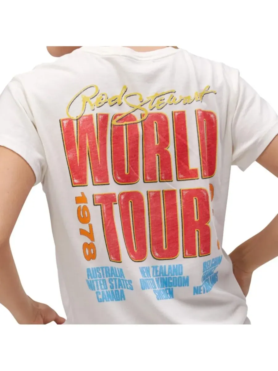 Daydreamer Женская белая футболка с графическим принтом Rod Stewart 1978/79 World Tour — изображение 2 из 5, белый