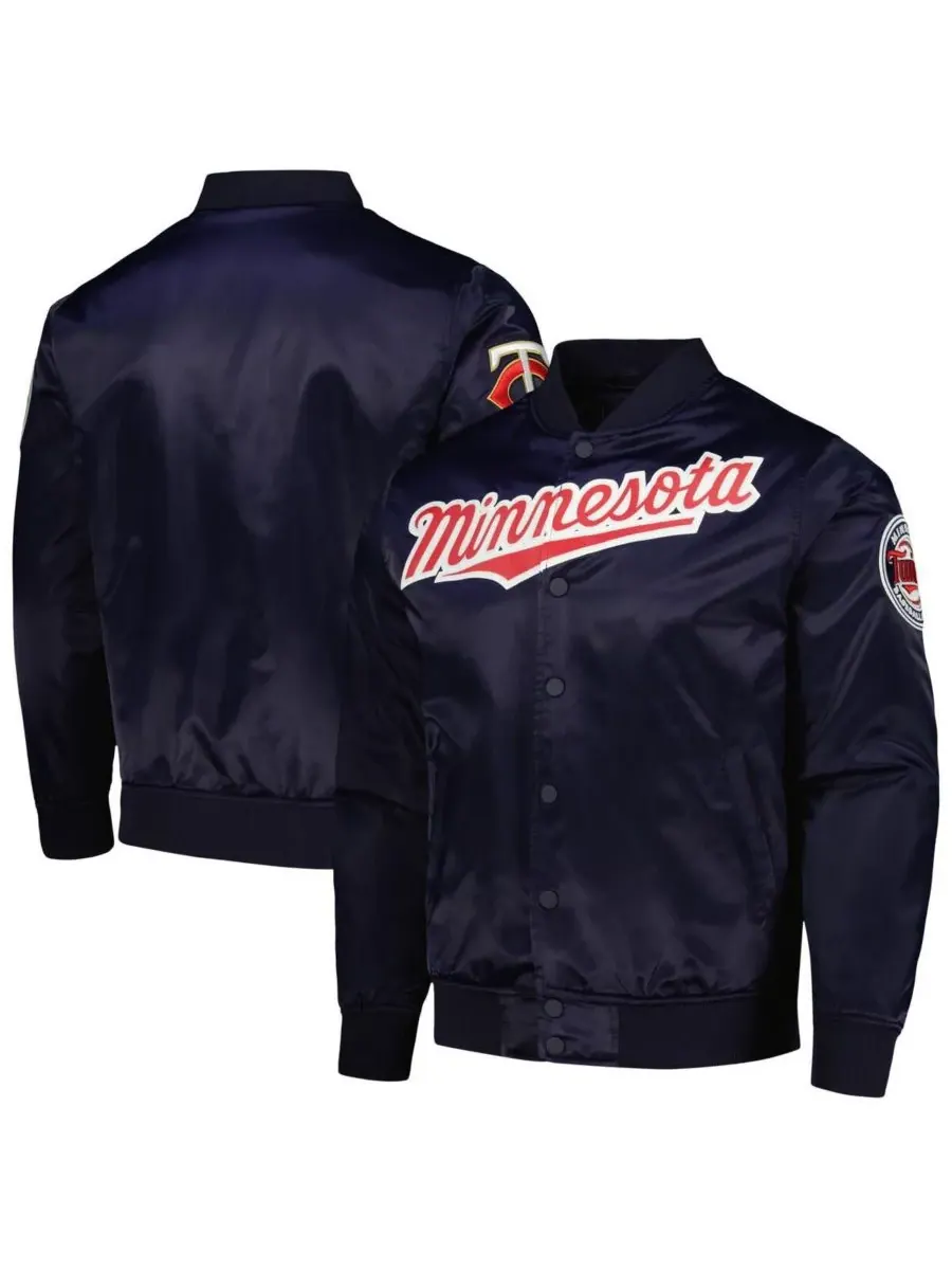 Pro Standard Мужская темно-синяя атласная куртка Minnesota Twins с логотипом команды и застежкой на