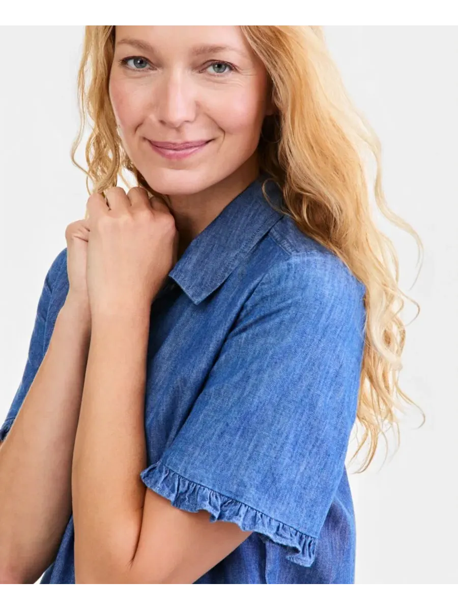 Женская рубашка-кемп с коротким рукавом-рюш Style & Co, Modern Wash — изображение 2 из 4