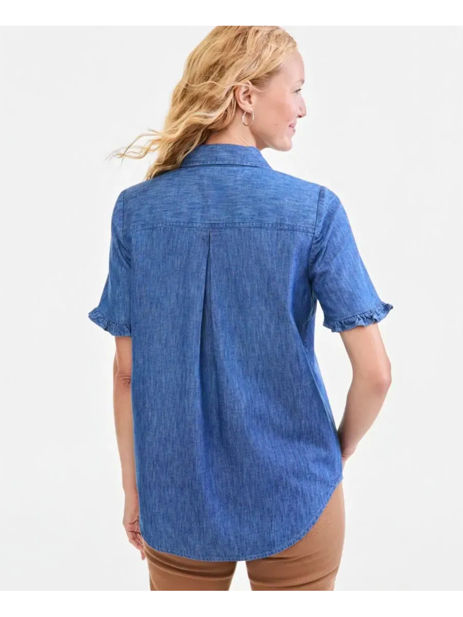 Женская рубашка-кемп с коротким рукавом-рюш Style & Co, Modern Wash — изображение 3 из 4