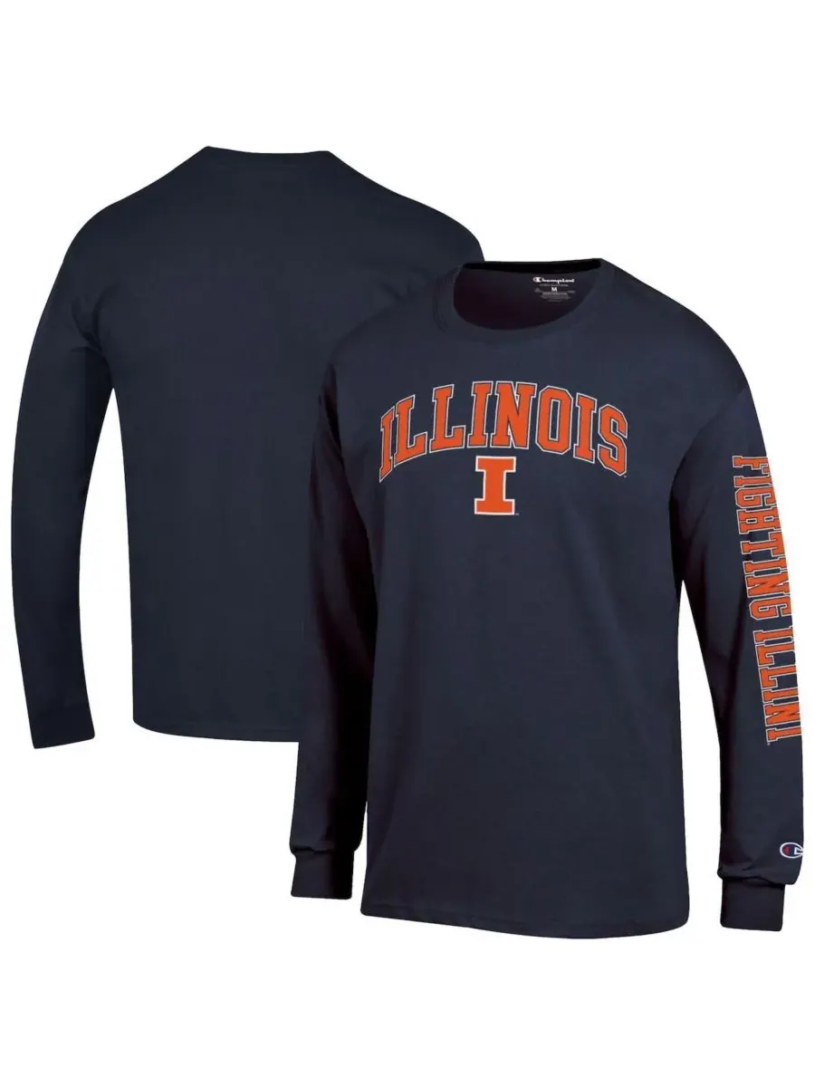 Champion Мужская темно-синяя футболка с длинным рукавом Illinois Fighting Illini Arch Over Logo