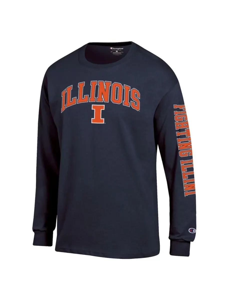 Champion Мужская темно-синяя футболка с длинным рукавом Illinois Fighting Illini Arch Over Logo — изображение 3 из 3