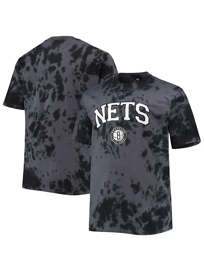 Мужская черная футболка Brooklyn Nets Big and Tall Marble Dye Tonal Performance Profile