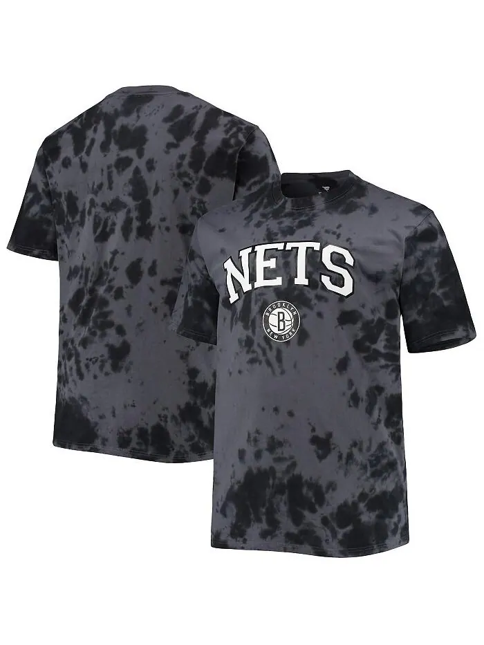Мужская черная футболка Brooklyn Nets Big and Tall Marble Dye Tonal Performance Profile — изображение 2 из 4, черный