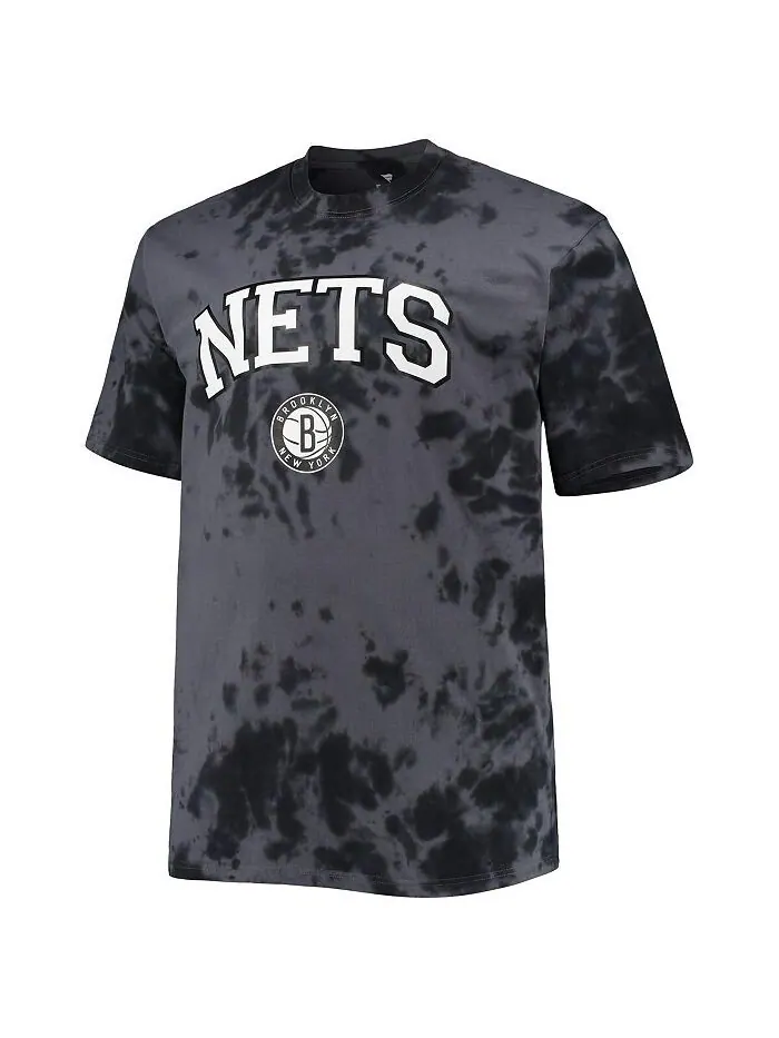 Мужская черная футболка Brooklyn Nets Big and Tall Marble Dye Tonal Performance Profile — изображение 3 из 4, черный