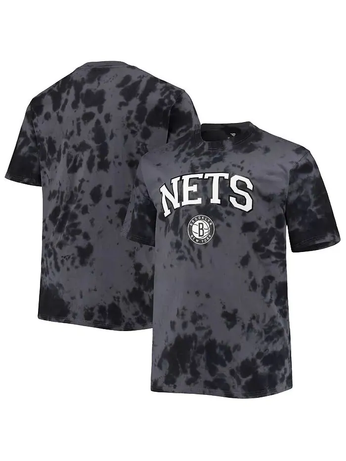 Мужская черная футболка Brooklyn Nets Big and Tall Marble Dye Tonal Performance Profile — изображение 1 из 4