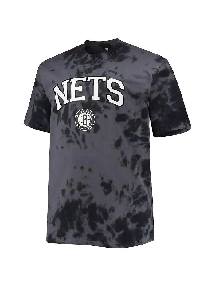 Мужская черная футболка Brooklyn Nets Big and Tall Marble Dye Tonal Performance Profile — изображение 3 из 4