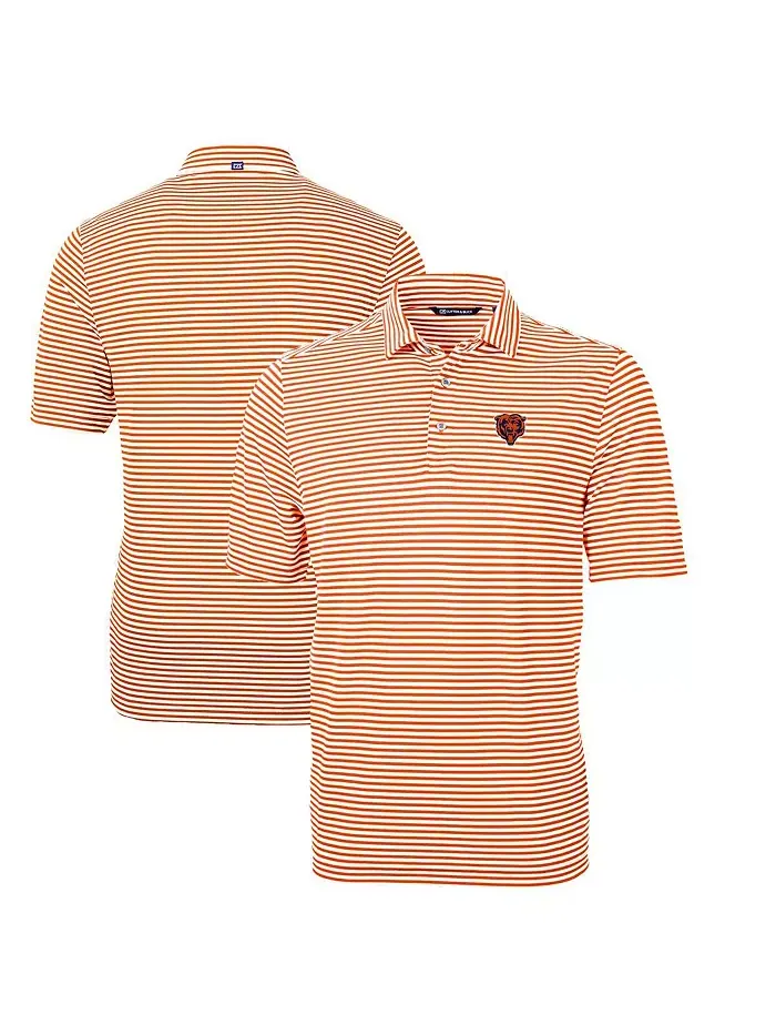 Мужская поло Chicago Bears Throwback Logo Virtue Eco Pique в оранжевую полоску Cutter & Buck