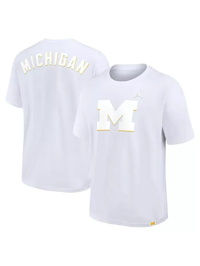 Мужская белая футболка Michigan Wolverines 2-Hit Statement Max90 Jordan