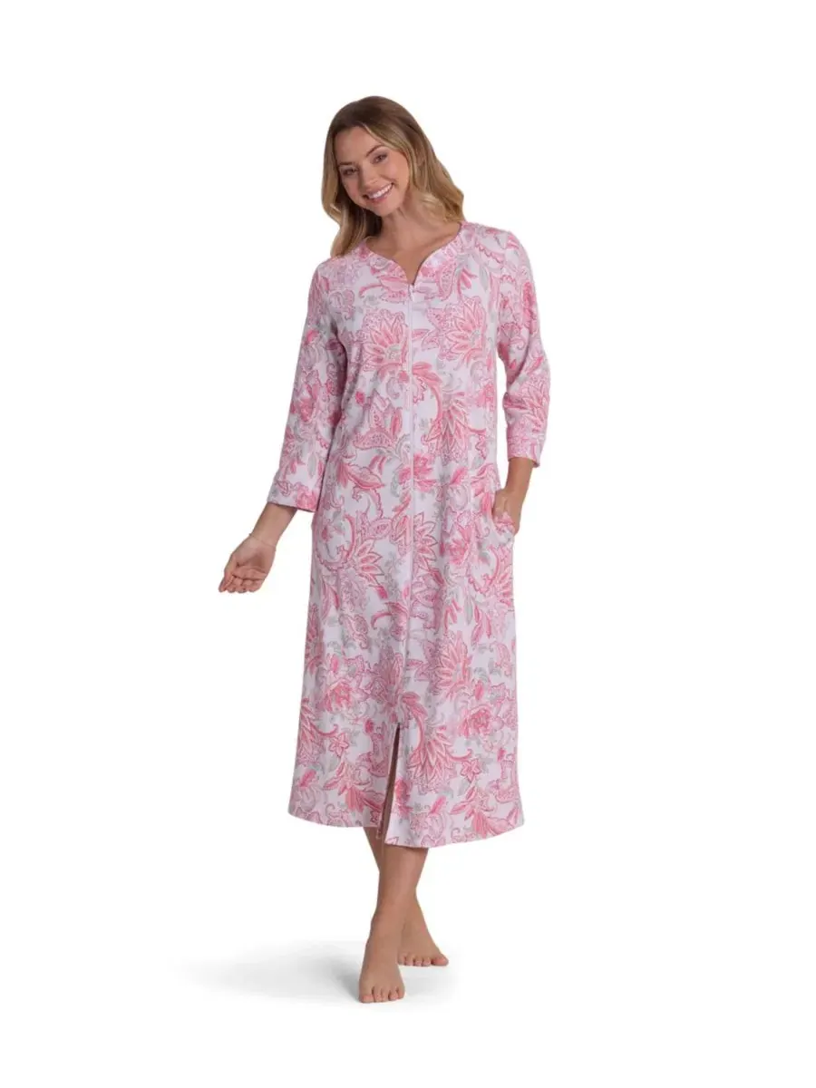 Халат Miss Elaine с принтом, с длинным рукавом, Coral Floral Tapestry