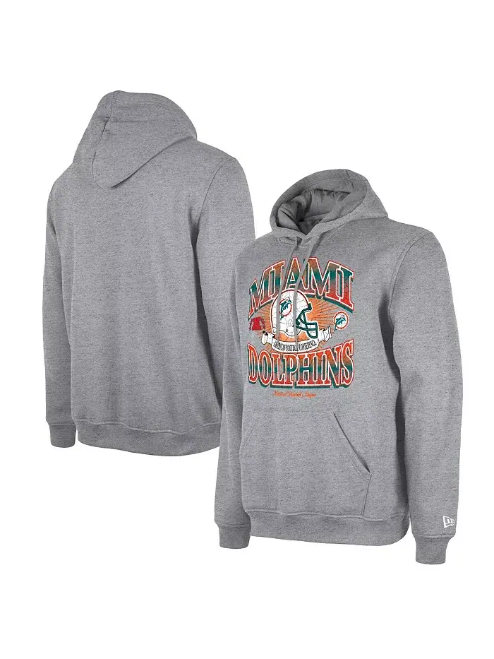 Мужская худи ретро Miami Dolphins с эффектом поношенности в сером меланже New Era