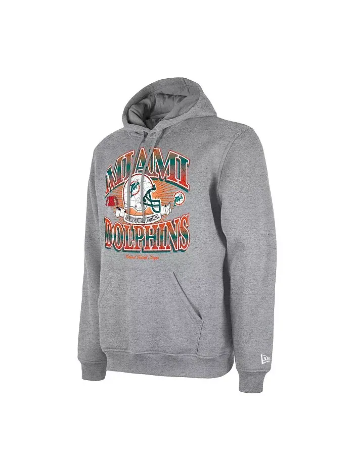 Мужская худи ретро Miami Dolphins с эффектом поношенности в сером меланже New Era — изображение 2 из 3
