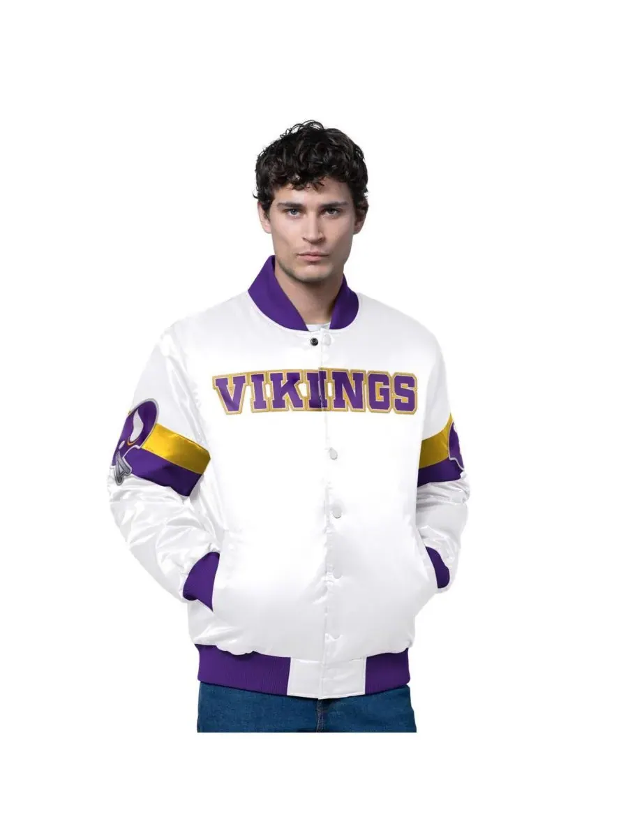 Starter Мужская белая атласная куртка Minnesota Vikings Triple Option с застежкой на кнопках
