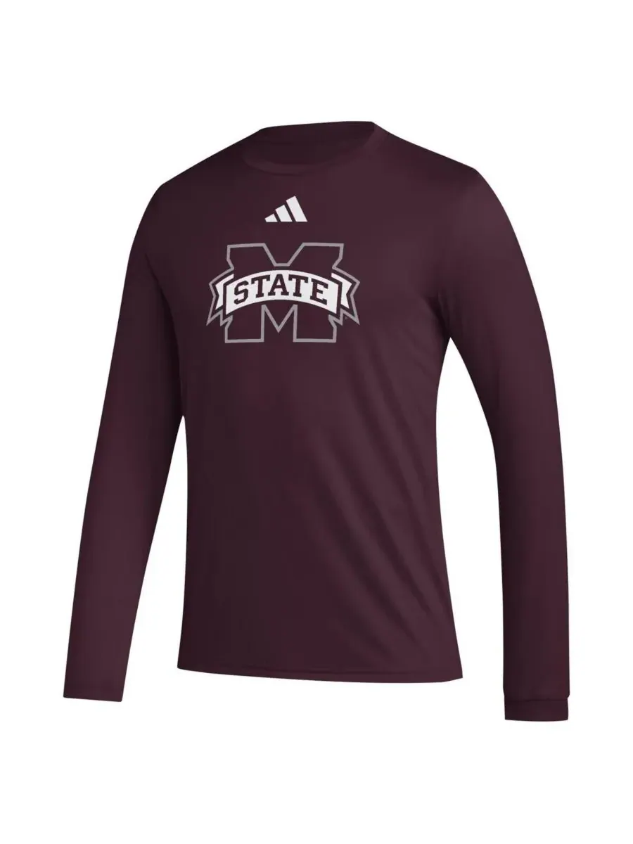 Adidas Мужская футболка с длинным рукавом бордового цвета с логотипом команды Mississippi State — изображение 3 из 3