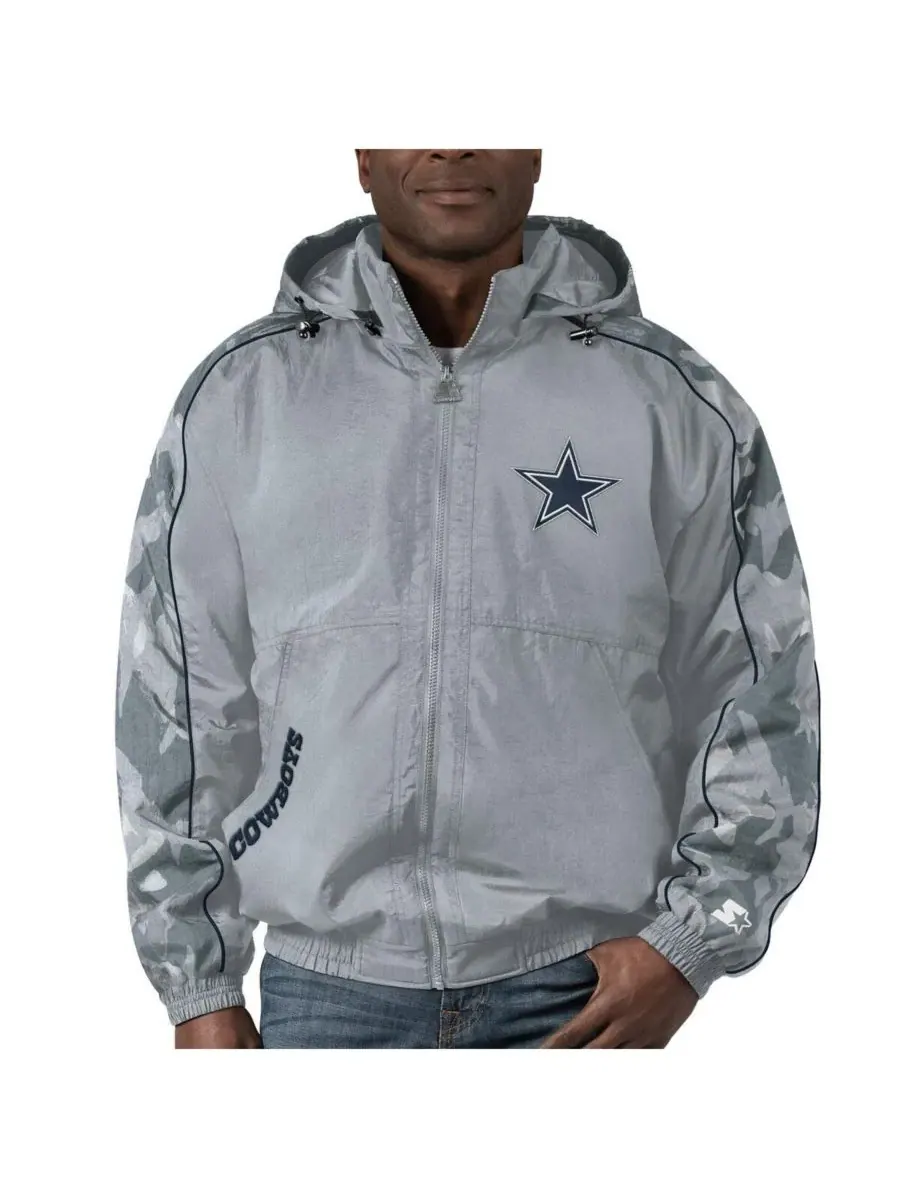 Starter Мужская серебристая толстовка на молнии с символикой команды Dallas Cowboys в стиле