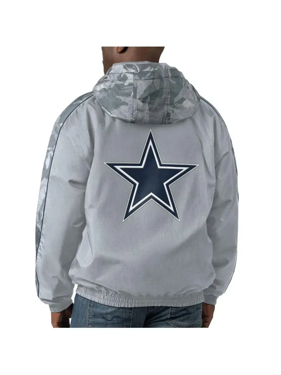 Starter Мужская серебристая толстовка на молнии с символикой команды Dallas Cowboys в стиле — изображение 2 из 2, серебряный