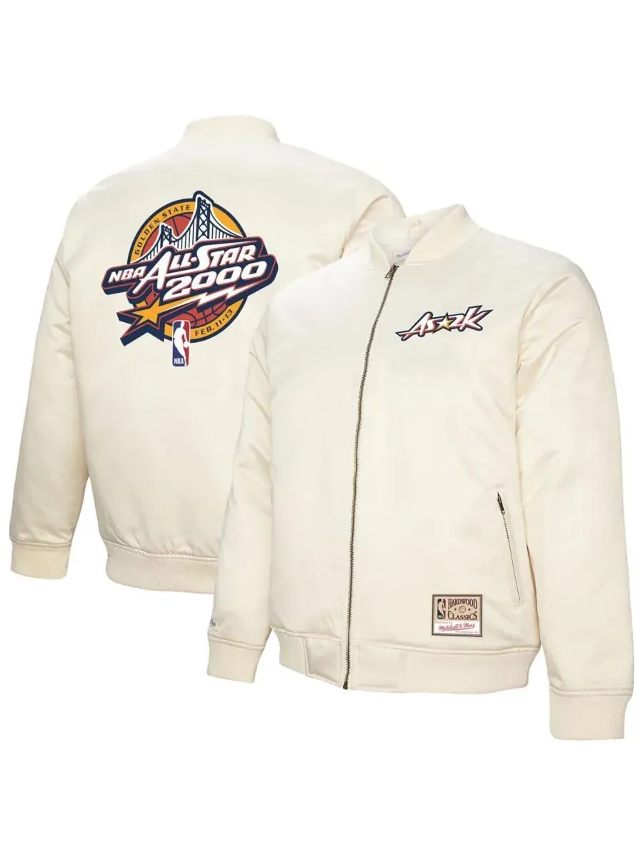 Mitchell & Ness Мужская кремовая атласная куртка на молнии, посвященная Матчу всех звезд НБА 2000